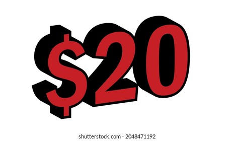 Ahorra 20 dólares - Oferta de símbolo de precio rojo 3D de $20
