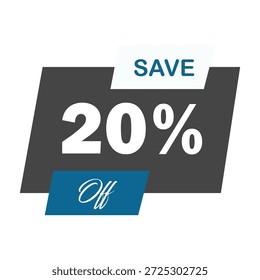Save 20 percent off discount offer promotional label and price tag