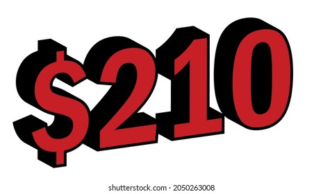 Save 210 Dollar - $210 3D red Price Symbol Offer	