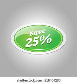 save 25 Percent Glossy Shiny Elliptical Vector Button