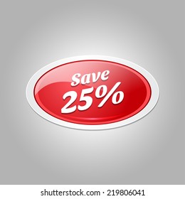save 25 Percent Glossy Shiny Circular Vector Button
