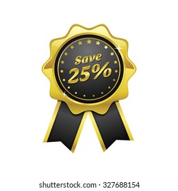Save 25 Percent golden Vector Icon Design