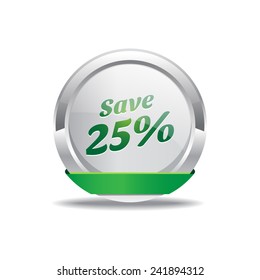 save 25 Percent Green Circular Vector Button