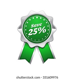 Save 25 Percent Green Vector Icon Design