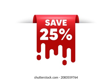 Save 25 percent off. Red ribbon tag banner. Sale Discount offer price sign. Special offer symbol. Discount sticker ribbon badge banner. Red sale label. Vector