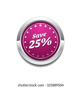 Save 25 Percent Pink Vector Button Icon