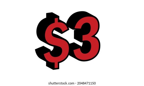 Save 3 Dollar - $3 3D red Price Symbol Offer