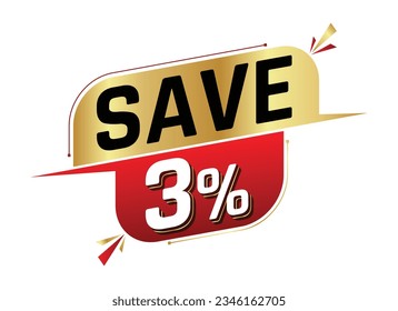 Save 3% isolated on white background. 3 percent. Sales concept. 3d illustration.
