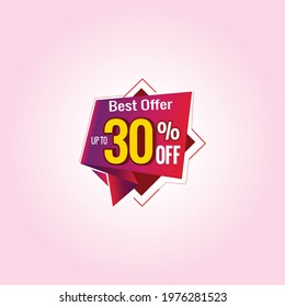 Save up to 30%, 60% Off Logo. Discount Sale offer price banner. Special offer graphics. Best Offer Mnemonic with modern elements. Eid Sale offer logo design.