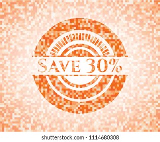 Save 30% abstract orange mosaic emblem with background