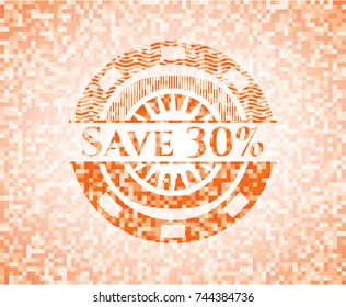 Save 30% abstract orange mosaic emblem with background