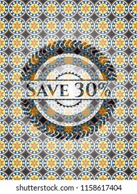 Save 30% arabic style emblem. Arabesque decoration.