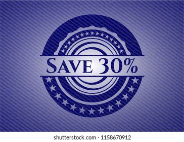 Save 30% badge with jean texture