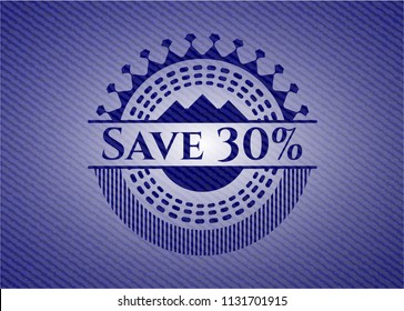 Save 30% emblem with jean background
