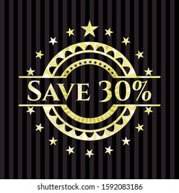 Save 30% gold badge. Vector Illustration. Detailed.