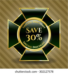 Save 30% gold shiny emblem