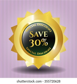 Save 30% gold shiny emblem