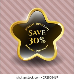 Save 30% gold shiny star with pink background