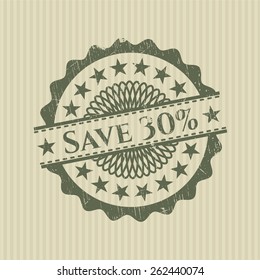 Save 30% green rubber stamp
