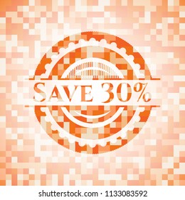Save 30% orange mosaic emblem with background