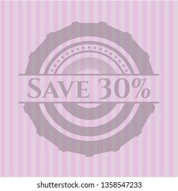 Save 30% pink emblem. Retro