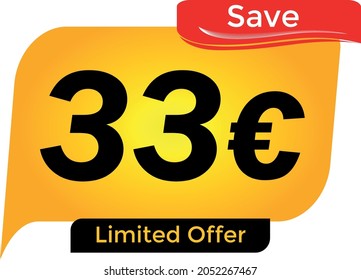 Save 33 Euro - 33€ yellow Price Symbol Offer