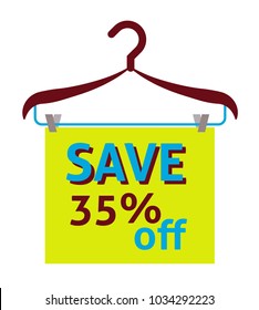 Save 35% off label, flat vector illustration for graphic and web design