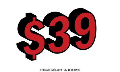 Ahorra 39 dólares - Oferta de símbolo de precio rojo 3D de $39