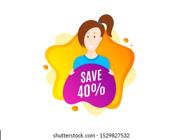 Save 40% off. Cut out people badge. Sale Discount offer price sign. Special offer symbol. Dynamic shape offer. Discount text. Cut out people dynamic banner. Worker person badge. Vector