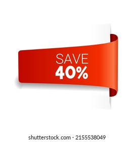 Save 40 percent banner. 40 percent discount label. Special offer. Discount banner. Flat style vector illustration.