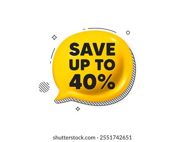 Save up to 40 percent. Comic speech bubble 3d icon. Discount Sale offer price sign. Special offer symbol. Discount chat offer. Speech bubble comic banner. Discount balloon. Vector