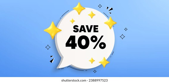 Save 40 percent off tag. Chat speech bubble banner. Sale Discount offer price sign. Special offer symbol. Discount speech bubble message. Talk box infographics. Vector