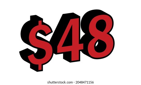 Ahorra 48 dólares - Oferta de símbolo de precio rojo 3D de $48