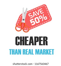Save 50% Cheaper Than Real Market Red Tag Scissors Background Vector Image
