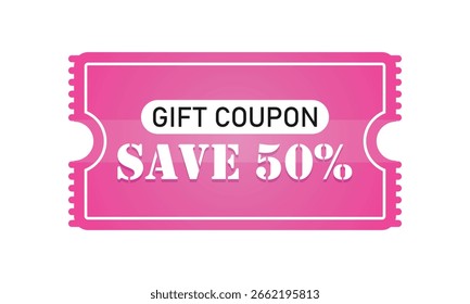 Save 50% – Gift Coupon Discount Voucher Tag. Vector coupon discount isolated