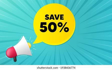 Save 50 percent off. Sale Discount offer price sign. Vector