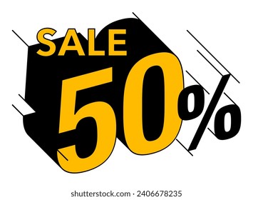 Save 50 percent off. Sticker with offer message. Sale Discount offer price sign. Special offer symbol. Circle sticker mockup banner. Isometric style