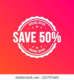 Save 50% Special Offer Shopping Vector Label 