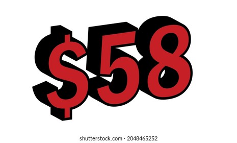 Save 58 Dollar - $58 3D red Price Symbol Offer