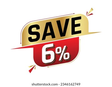 Ahorra un 6% aislado en el fondo blanco. 6 por ciento. Concepto de ventas. 3 quinquies ilustración.