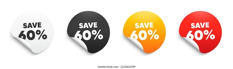 Save 60 percent off. Round sticker badge with offer. Sale Discount offer price sign. Special offer symbol. Paper label banner. Discount adhesive tag. Vector