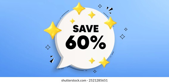 Save 60 percent off tag. Chat speech bubble banner. Sale Discount offer price sign. Special offer symbol. Discount speech bubble message. Talk box infographics. Vector