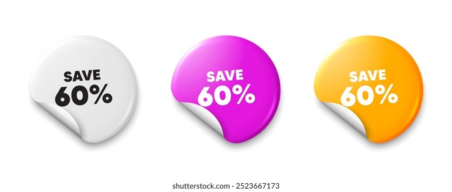 Save 60 percent off tag. Price tag sticker with offer message. Sale Discount offer price sign. Special offer symbol. Sticker tag banners. Discount label badge. Vector