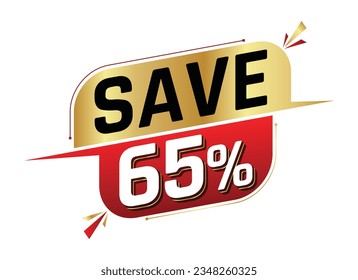 Ahorre el 65% aislado en el fondo blanco. 65 por ciento. Concepto de ventas. 3 quinquies ilustración.