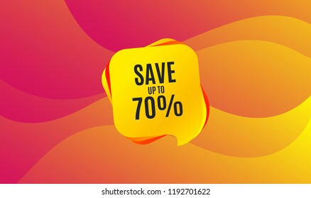 Save up to 70%. Discount Sale offer price sign. Special offer symbol. Wave background. Abstract shopping banner. Template for design. Vector