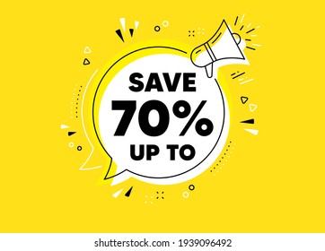 Save up to 70 percent. Discount Sale offer price sign. Vector