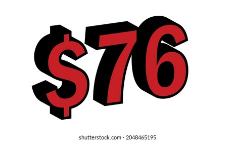 Save 76 Dollar - $76 3D red Price Symbol Offer svg