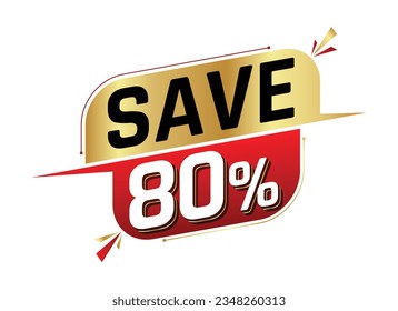 Save 80% isolated on white background. 80 percent. Sales concept. 3d illustration.