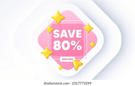 Save 80 percent off tag. Neumorphic promotion banner. Sale Discount offer price sign. Special offer symbol. Discount message. 3d stars with cursor pointer. Vector