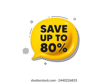 Save up to 80 percent tag. Comic speech bubble 3d icon. Discount Sale offer price sign. Special offer symbol. Discount chat offer. Speech bubble comic banner. Discount balloon. Vector